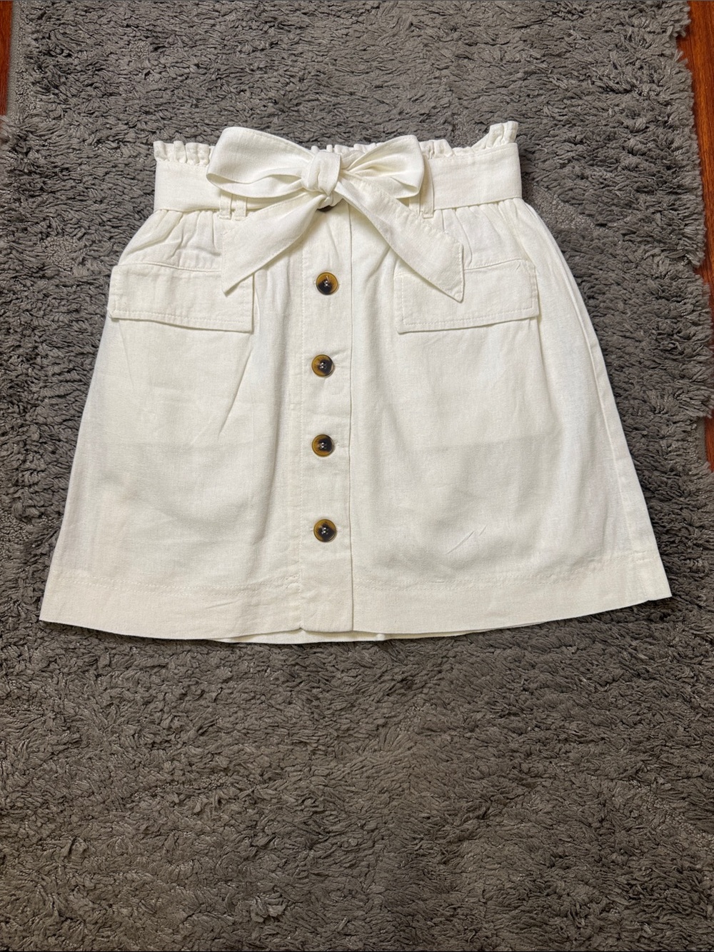 SO Kohl's White Paper Bag Waist Linen Blend Button Front Skirt - Size Small